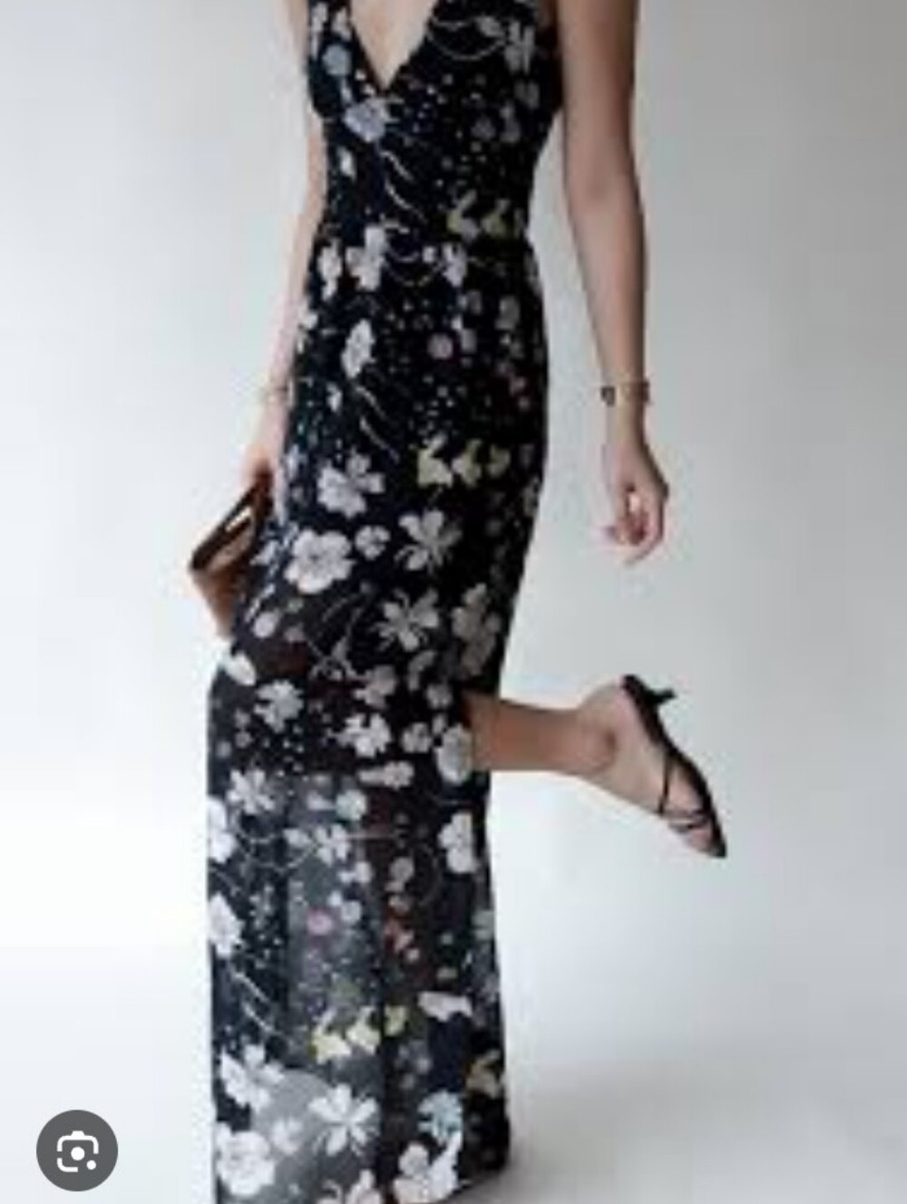 H&M Conscious Black Maxi Dress with White Floral Print